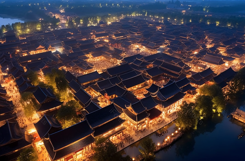 航拍夜色下华灯初上热闹的灯火阑珊的小镇,高清,摄影图,摄影图片,图片大全,摄影图免费下载